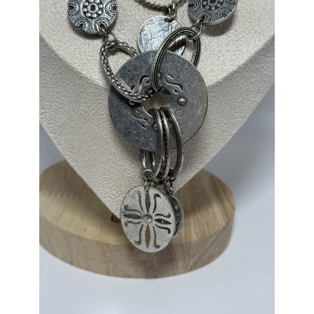 Vintage Bohemian Silver Toned Multi Layered Necklace Multi Charm Adjustable - Picture 2 of 6